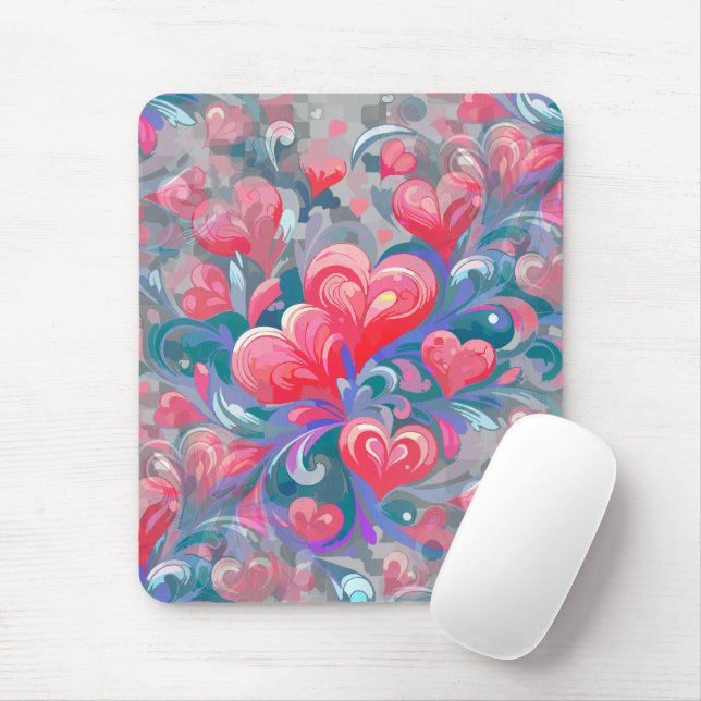 Moving hearts pattern, red and blue. mouse pad (With Mouse)