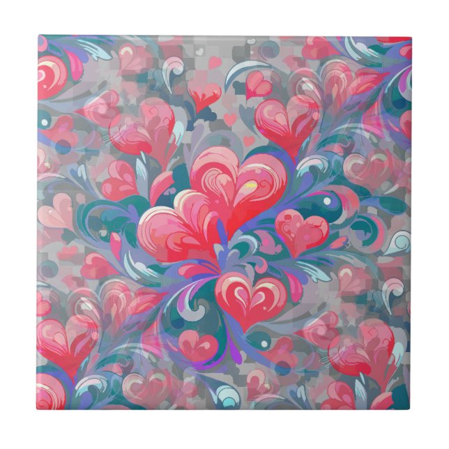 Moving hearts pattern, red and blue. tile (Front)