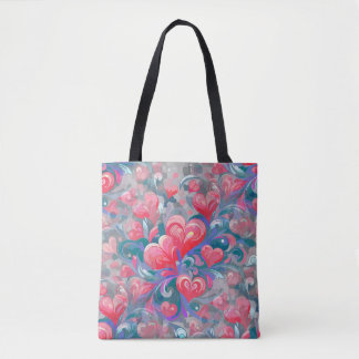 Moving hearts pattern, red and blue. tote bag