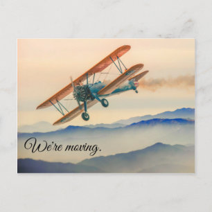 Moving House Vintage Aeroplane Flight Cloud Announcement Postcard
