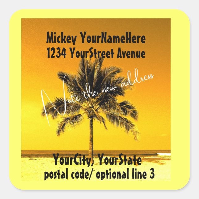 Moving  New Address Palm Tree  Square Sticker (Front)
