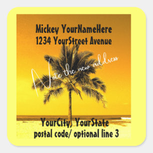 Moving New Address Palm Tree Square Sticker