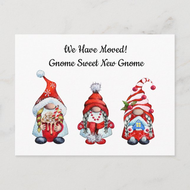 Moving New Home Gnome Sweet Gnome Red Announcement Postcard (Front)