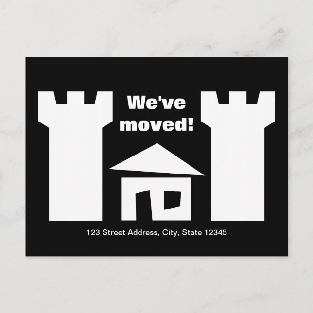 Moving postcards with funny house and new address (Front)