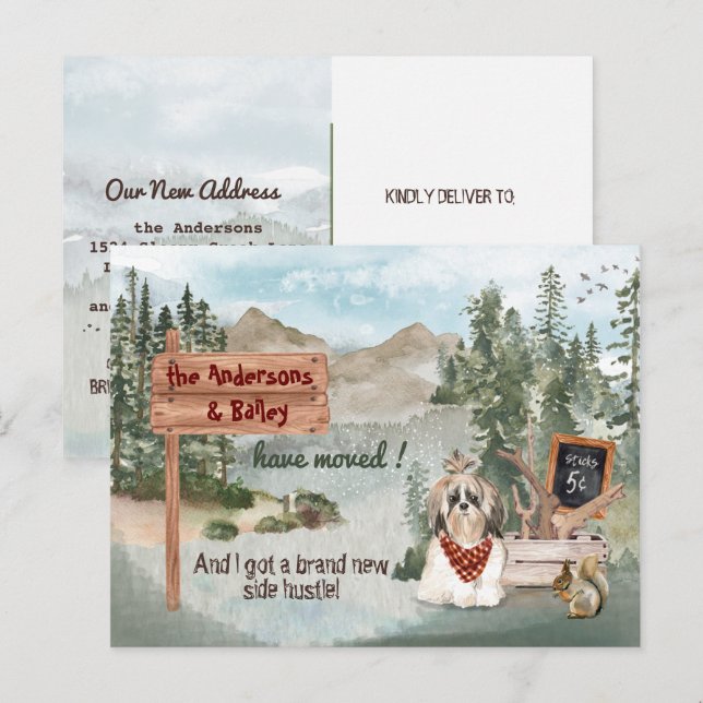 Moving Shih Tsu Dog Pine Woods New Address       Announcement Postcard (Front/Back)