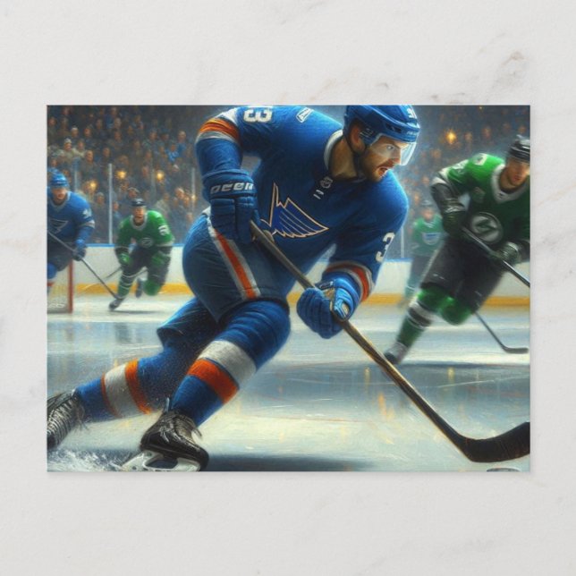 Moving the Hockey Puck,  Postcard (Front)