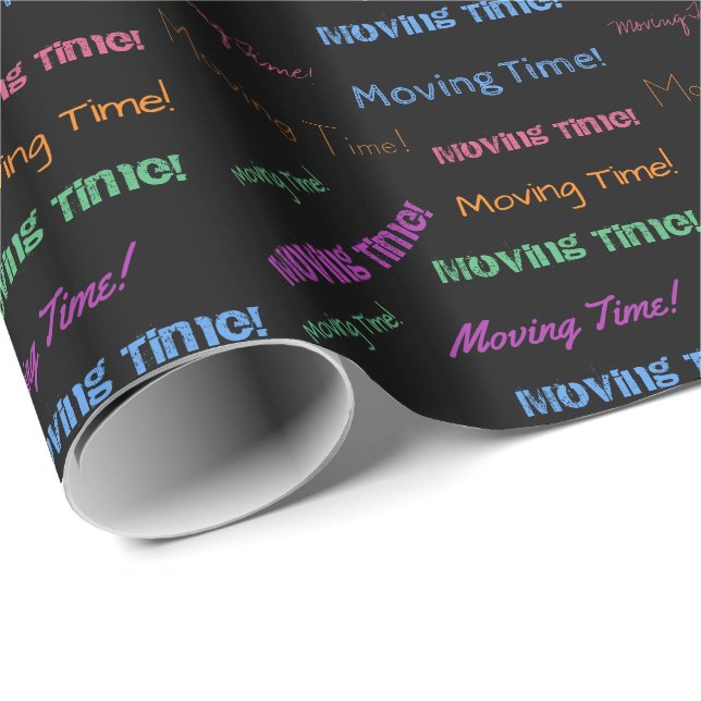 Moving Time in Colourful Typography Pattern Black Wrapping Paper (Roll Corner)