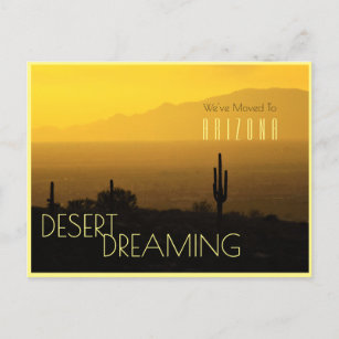 Moving To Arizona Yellow Sunset Saguaro Cactus Announcement Postcard