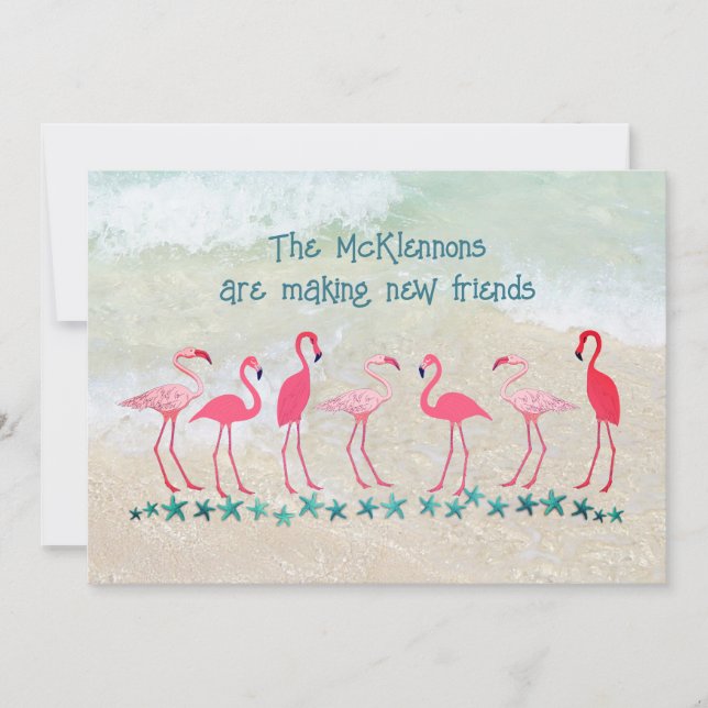 Moving to the Tropics Flamingo Friends New Address Card (Front)