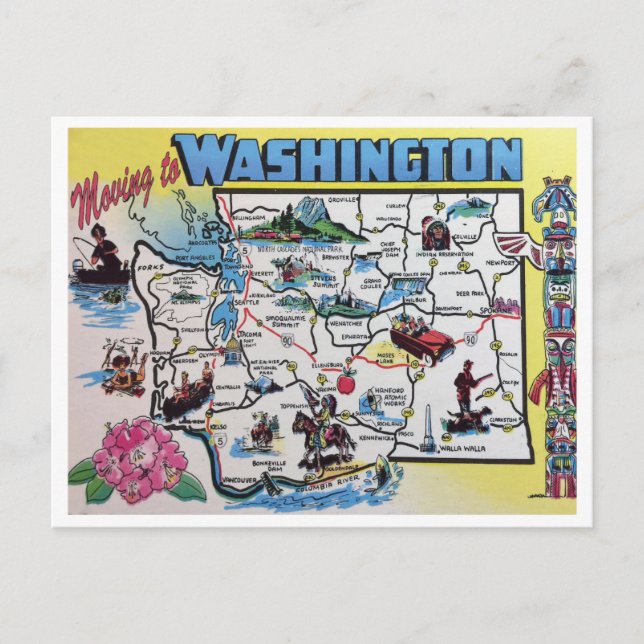 Moving to Washington state Vintage map Announcement Postcard (Front)