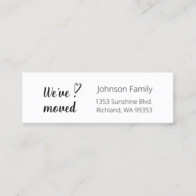 Moving. We've Moved Script. Family New Address. Mini Business Card (Front)