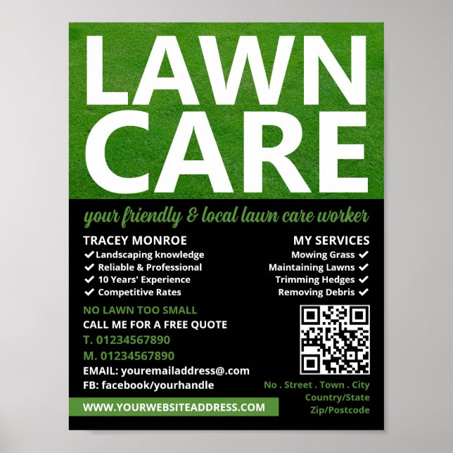 Mowed Lawn, Lawn Care Services Poster (Front)