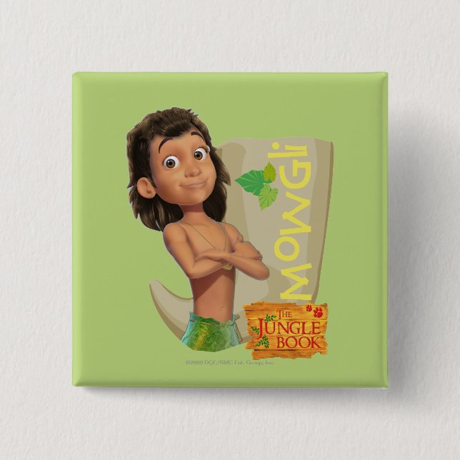 Mowgli 1 2 inch square button (Front)