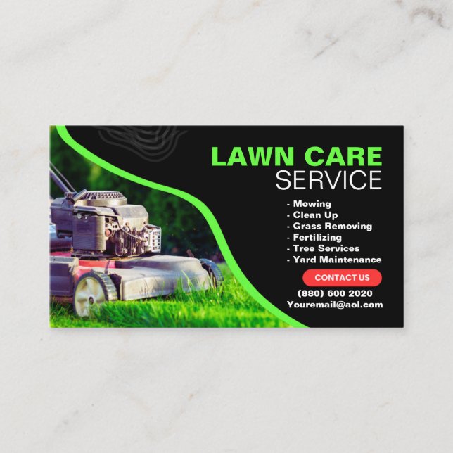 Mowing Clean Up  Grass Removing Lawn care services Business Card (Front)