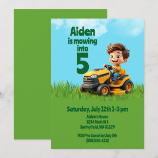 Mowing Into Lawn Mower Birthday Party Invitation