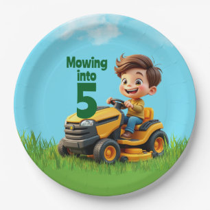 Mowing into Lawn Mower Birthday Party Paper Plate