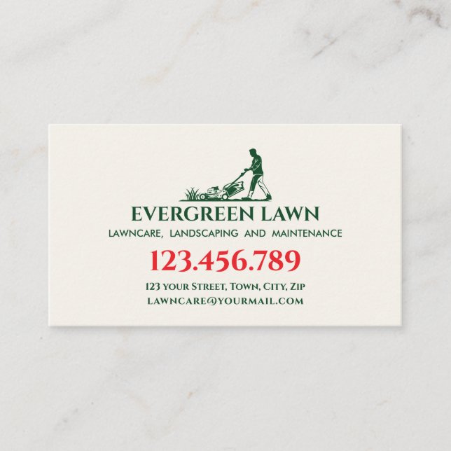 Mowing Lawn Care  Grass Landscaping Services Green Business Card (Front)