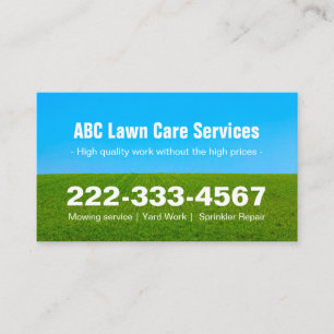 Mowing Lawn Care Green Field Grass Blue Sky Business Card