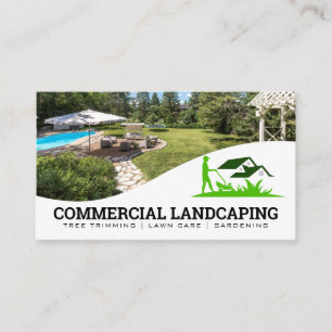Mowing Lawn Landscaping Logo   Backyard Business Card