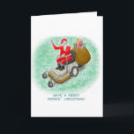 "Mowing Santa" Vertical Greeting Card<br><div class="desc">Just when you thought that he couldn't get anymore versatile,  Santa gets in there and takes care of that turf! Where's that elf weedeating?</div>