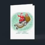 "Mowing Santa" Vertical Greeting Card<br><div class="desc">Just when you thought that he couldn't get anymore versatile, Santa gets in there and takes care of that turf! Where's that elf weedeating?</div>
