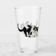 Moxie the Black White Cow Cat Drinking Glass
