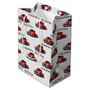 Moyen 60e Anniversaire Retro Camion Rouge sac cadeau moy