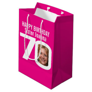 Moyen 70 photo dans le sac cadeau d'anniversaire rose bl