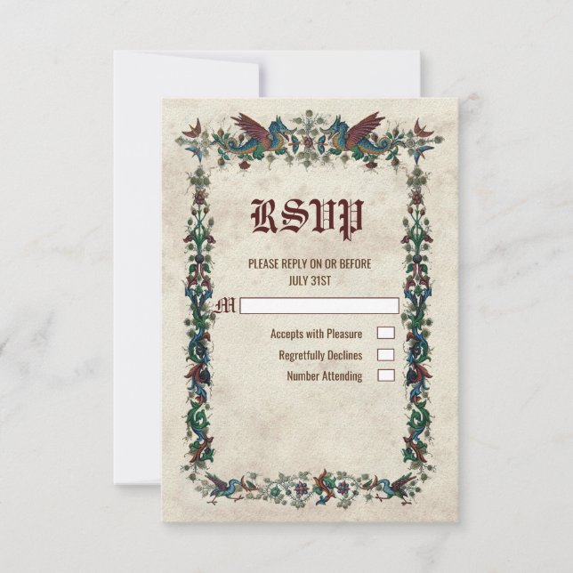 Moyen Age de la Renaissance médiévale Carte RSVP V (Devant)