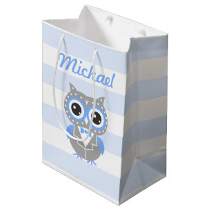 Moyen Baby Boy Baby shower Cute Owl Blue Cadeau Sac cade