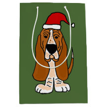 Basset Hound drôle dans le sac de cadeau de Noël