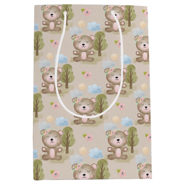 Moyen Bébé Forêt d'ours neutre Grand sac cadeau (Devant)