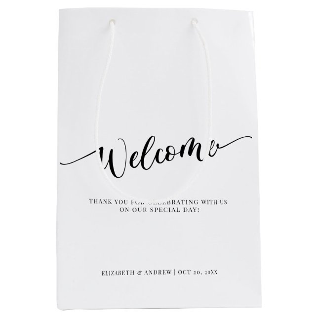 Moyen Bienvenue du Mariage de script | Sac cadeau Merci (Devant)