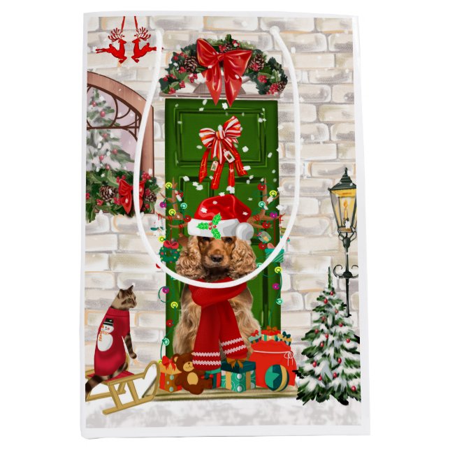 Moyen Cocker Spaniel Chien de Noël Cadeau Sac cadeau (Devant)