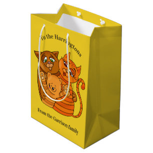 Moyen Cute chat Famille texte personnalisé et sac cadeau