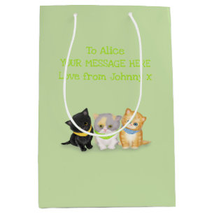 Moyen Cute chatons vert sac cadeau personnalisé