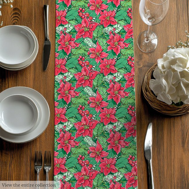 Moyen Élégant chemin de table de Noël rose vert prépa (Elegant green pink preppy Christmas table runner)