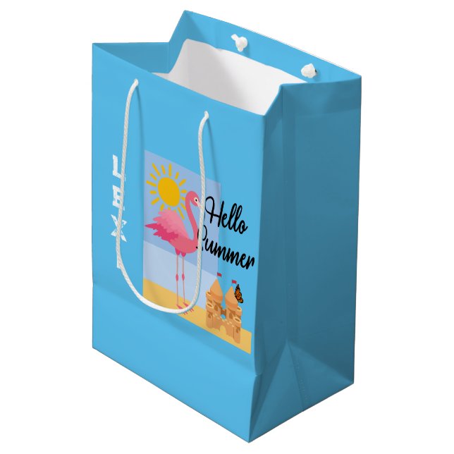 Moyen Hello Summer Rose Flamant rose Design - Sac cadeau (Devant Angle)