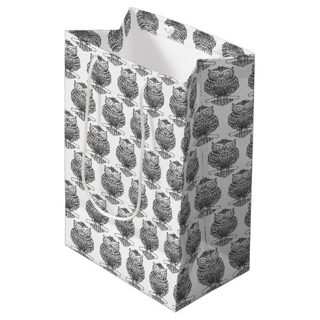 Moyen Hibou (blanc) - Sac cadeau (Devant Angle)