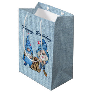 Moyen Joyeux Anniversaire Avec Gnomes Grand Sac Cadeau