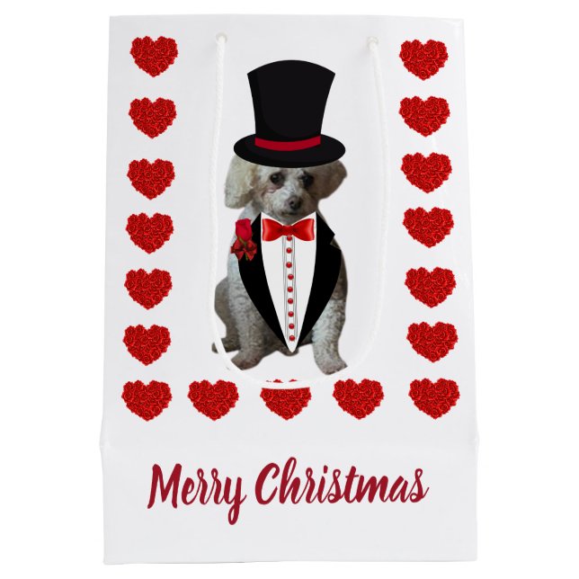 Moyen Joyeux sac cadeau de caniche de Noël (Dos)