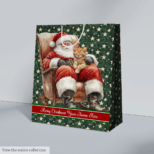 Moyen Nom personnalisé Aquarelle Sac cadeau Santa Claus