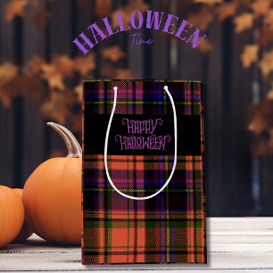 Moyen Orange Purple Happy Halloween Plaid Cadeau Sac