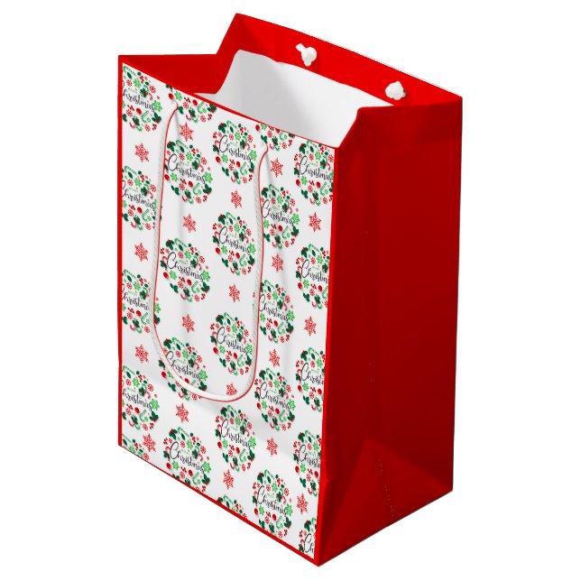 Moyen Red Green Joyeux Noël Wreath Medium Cadeau sac (Devant Angle)
