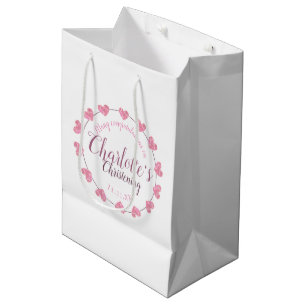 Moyen Sac blanc et rose de cadeau de baptême de bébé