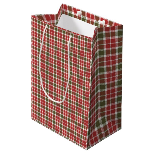 Moyen Sac Cadeau à Carreaux pour les Fêtes de Noël (Devant Angle)