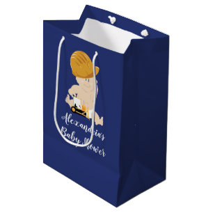 Moyen Sac cadeau bébé garçon bulldozer construction