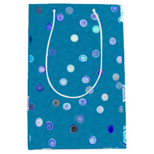 Moyen Sac cadeau bleu à spirales et pois torsadés