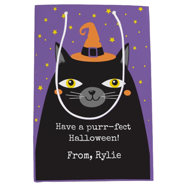 Moyen Sac cadeau chat Halloween mignonne (Devant)