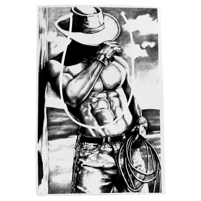 Moyen Sac Cadeau cool Pour Lui Art Cowboy Bodybuilder (Devant)